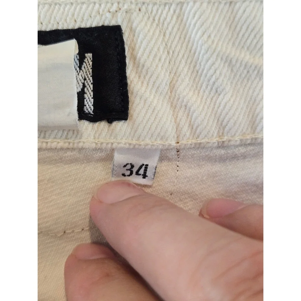 Vintage Stussy Jeans Mens 34 Cream Baggy Made USA Button Fly Denim 80's Skater